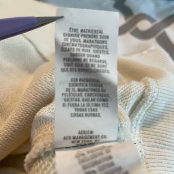 Aerie The Chill Love Crewneck Sweatshirt Cream French Terry Knit Distressed Trim - Picture 8 of 11